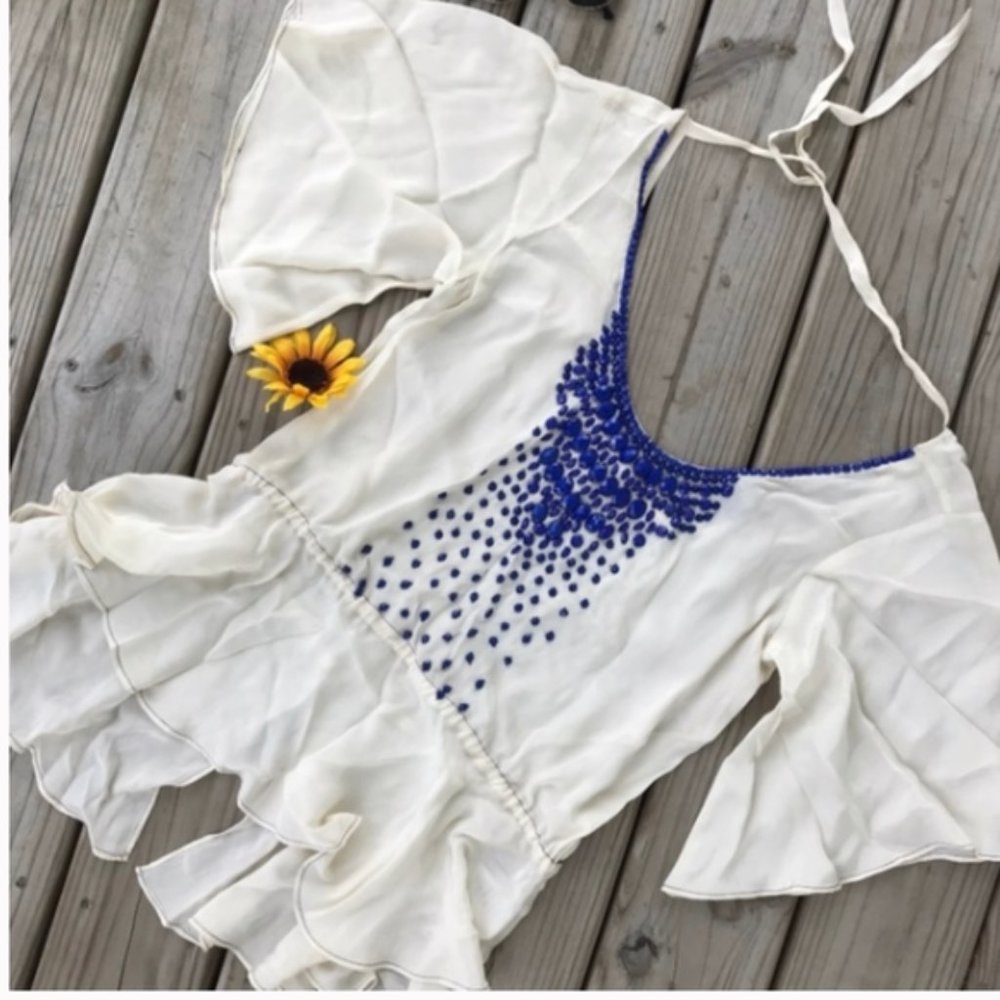 NEW TRACY REESE Cream Flowy Beaded Blouse Top | Size S